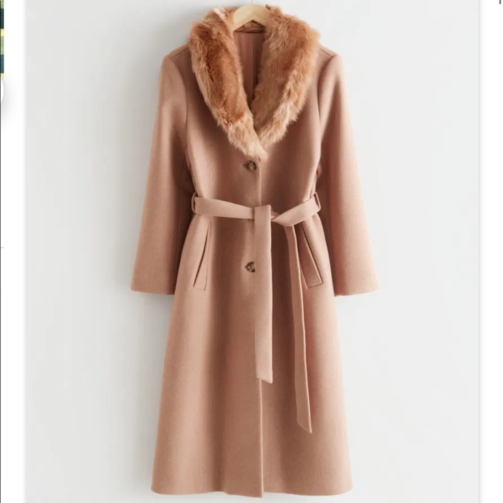 &OTHER STORIES Faux Fur Collar Wool Coat in size 4 Camel